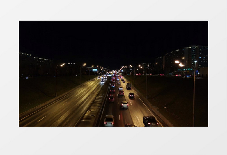 延时拍摄夜晚城市道路车流实拍视频素材