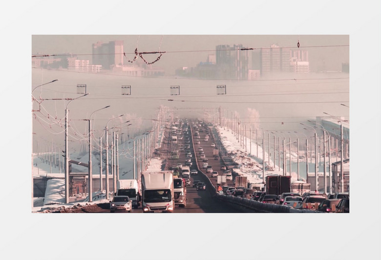 延时拍摄冬季的道路交通实拍视频素材