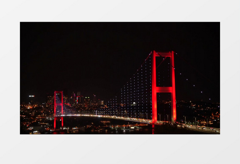 夜晚跨河大桥上的车流景观实拍视频素材