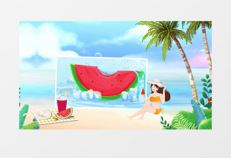 夏天海滩节气小暑图文片头AE模板