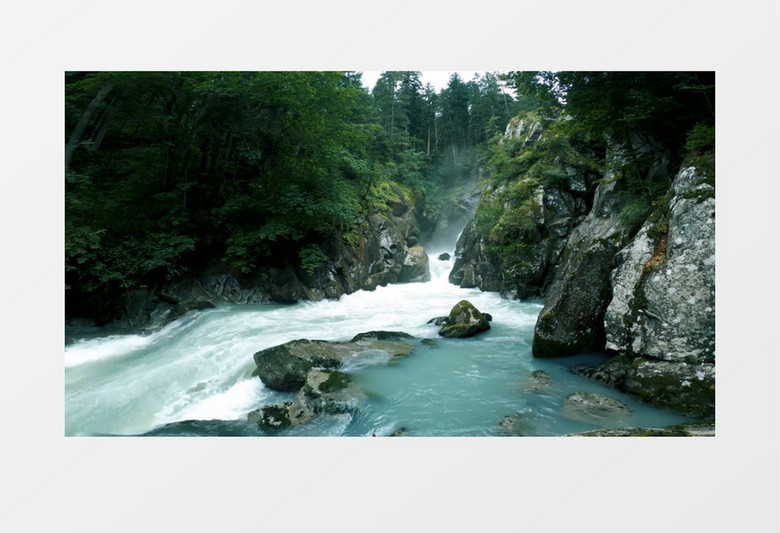 瀑布飞流直下湍急的水流穿过森林实拍视频素材