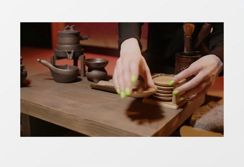放茶垫实拍素材