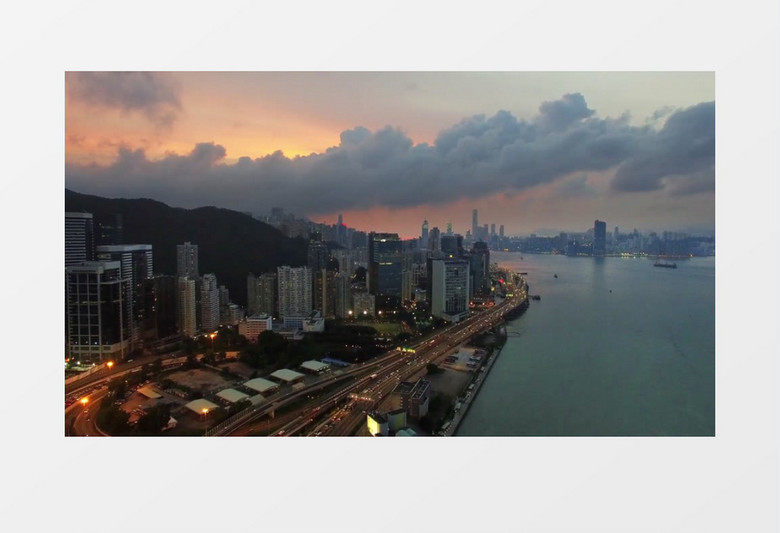香港海港黄昏城市城市景观实拍视频
