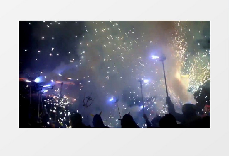 巴塞罗那舞蹈烟花爆竹美景度假庆典实拍视频