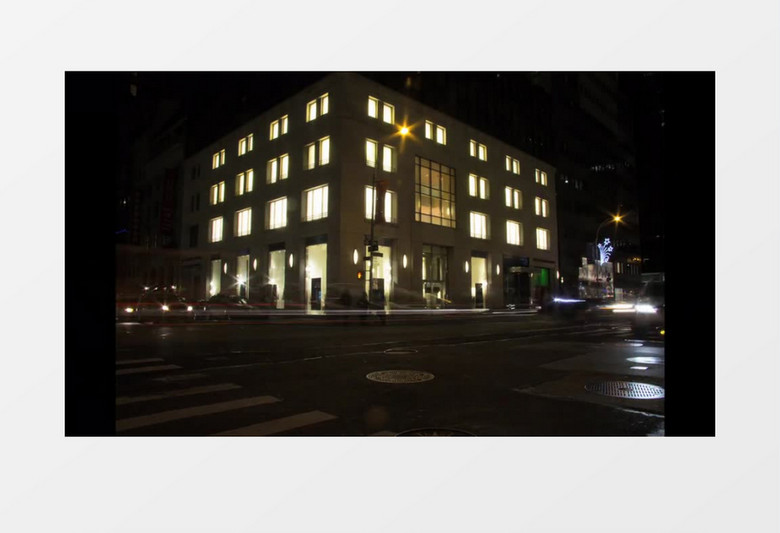 纽约市曼哈顿市中心办公室外美丽夜景高清实拍视频