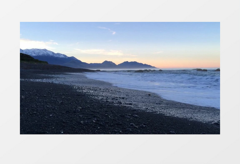 新西兰傍晚晚霞海浪自然景观实拍视频