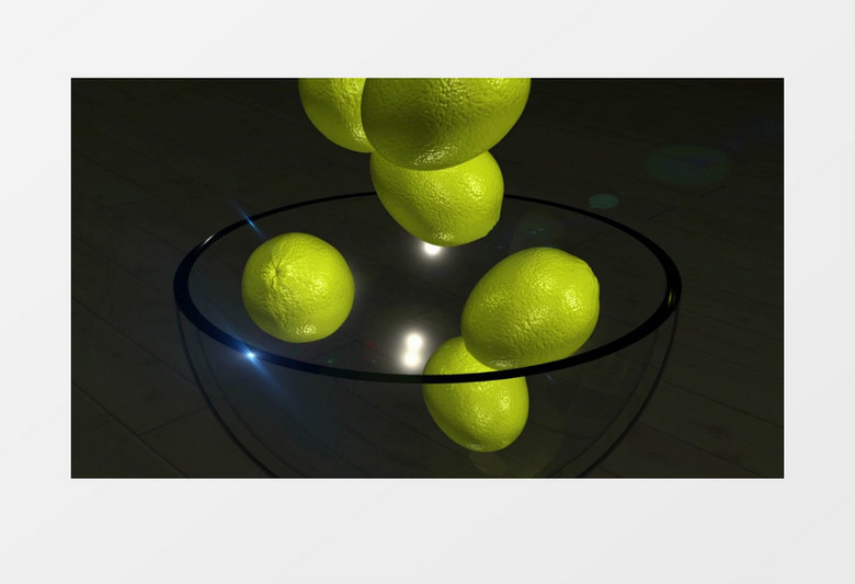 3D动画效果青柠檬落入玻璃碗中视频素材