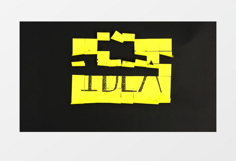 抽象创意黄色粘滞便笺模拟被风吹的过程视频素材