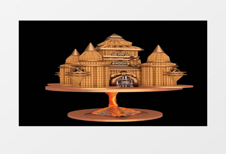 3D动画效果有底座支撑的城堡不断旋转视频素材