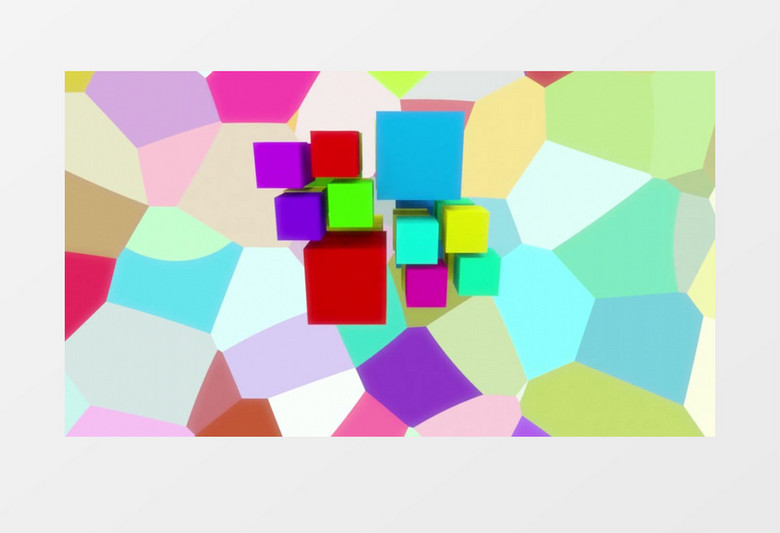 多彩色块平面背景下立体色块旋转环绕视频素材