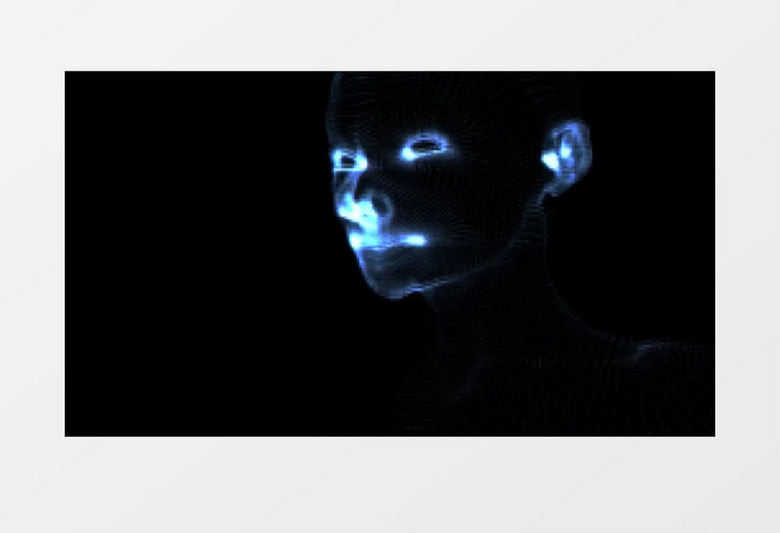 3D科技感人半身头像三维影像成像技术蓝色线条变换变形视频素材