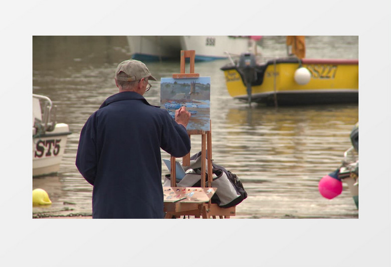 海岸上艺术家作画近距离高清实拍视频素材