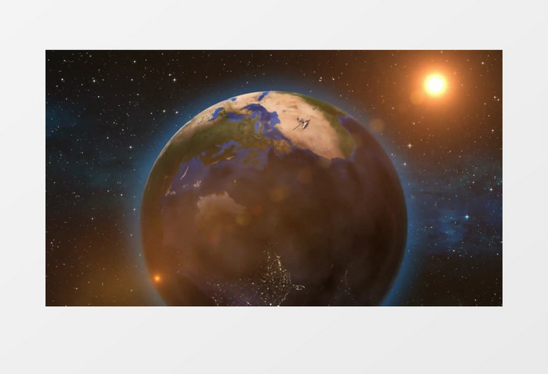梦幻太空中日照地球运转实拍视频