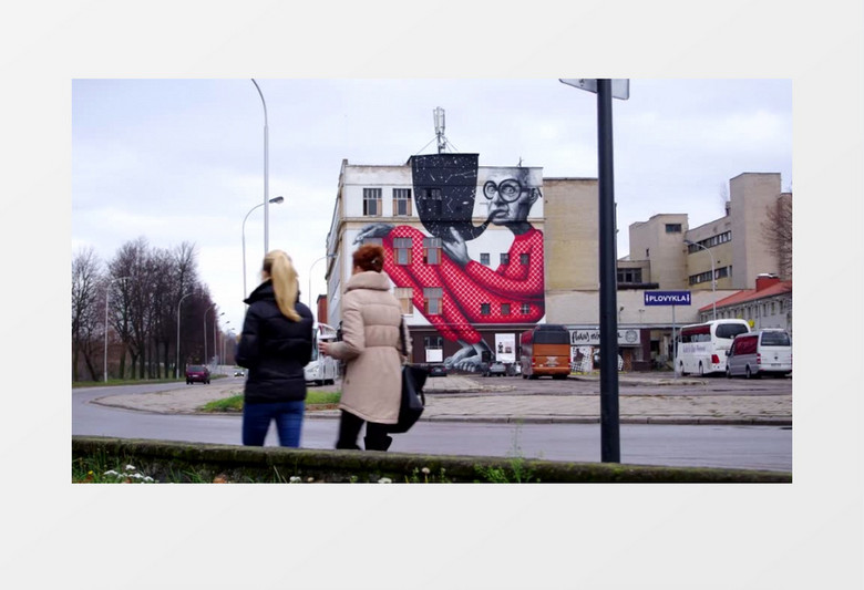 立陶宛街头墙面绘画实拍视频素材