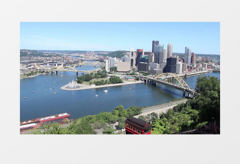 美国城市宾夕法尼亚城市景观立交桥高楼大厦火车实拍视频素材