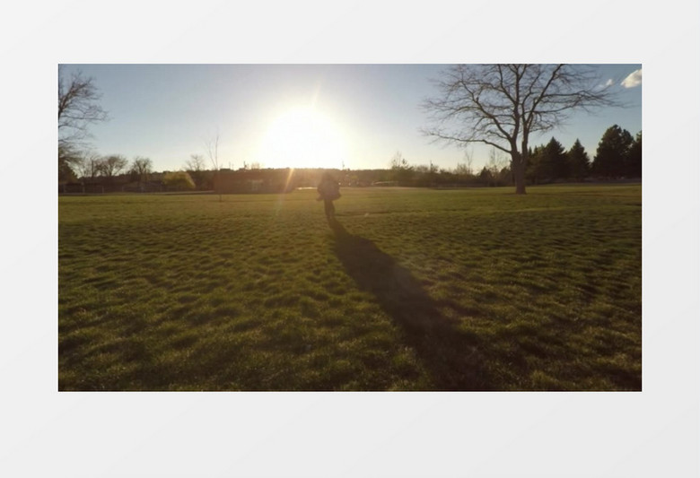 冬天清晨草地奔跑实拍视频素材