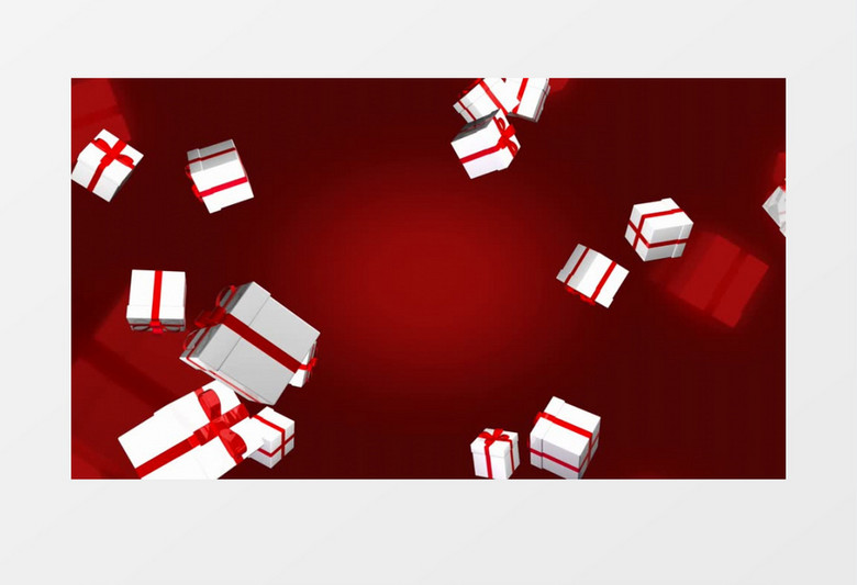 3D动画动态多个礼物盒飘落红色背景mp4视频素材
