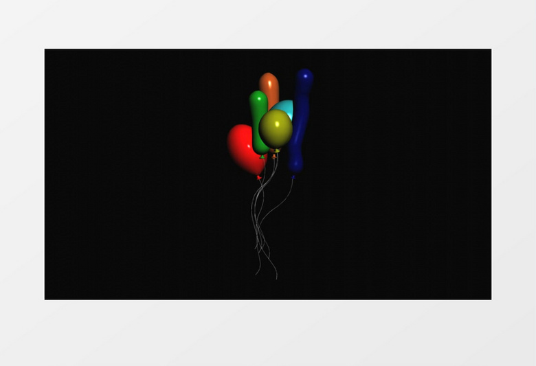 3D模拟状态黑色背景下几只彩色气球旋转动画效果视频素材