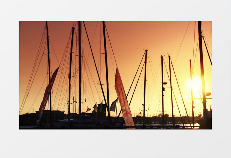  港口傍晚日落的帆船桅杆拍视频素材