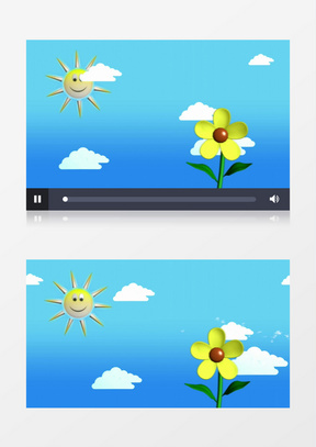 蓝色卡通动画太阳照耀着黄色小花视频素材