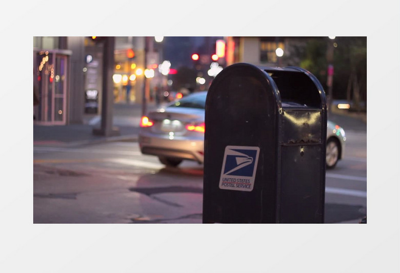 模糊散景拍摄美国城市路边基础设施邮筒实拍视频素材