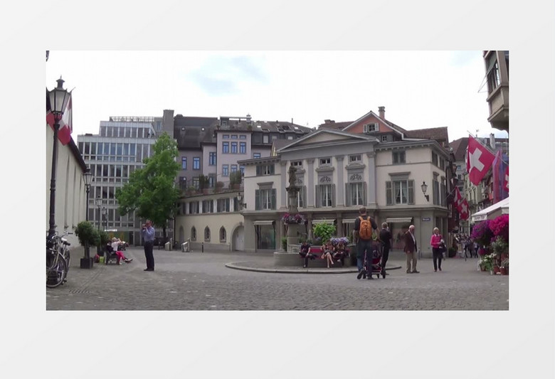  瑞士城市市场广场一角实拍视频素材