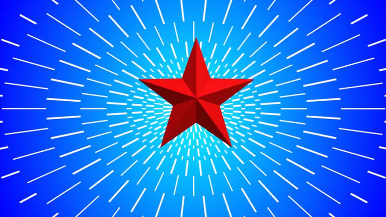 蓝底闪动的发光的红色五角星背景素材视频