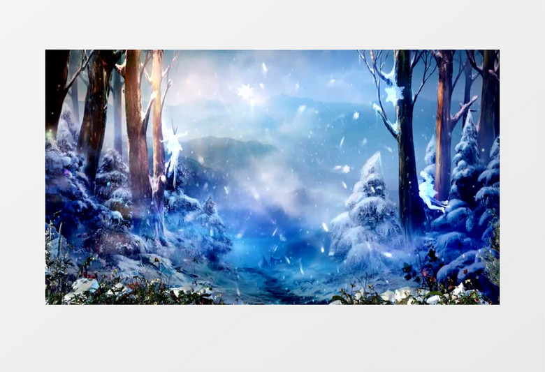 树林雪景花仙子背景视频素材