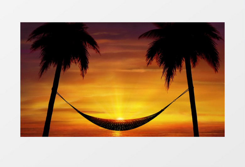 夕阳西下沙滩上休闲吊床背景视频素材