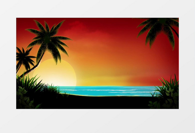 卡通太阳初升的海边美景背景视频素材