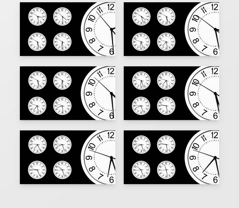 黑白多时钟同步计时背景视频素材