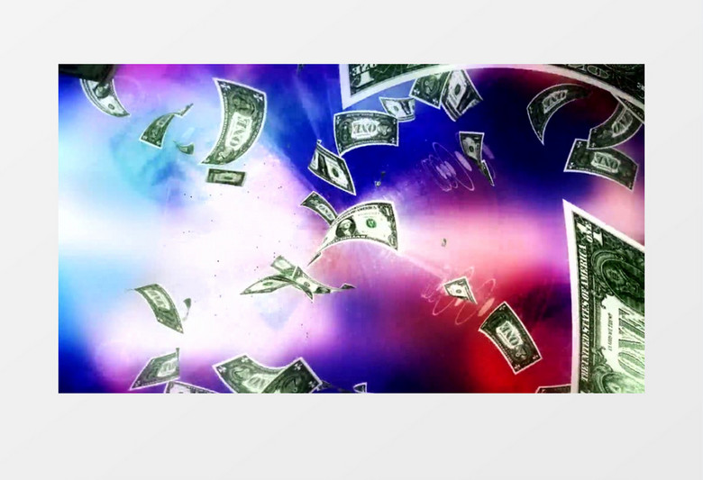 唯美钞票飞出蓝紫梦幻背景视频