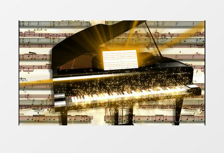 乐谱上的金色钢琴背景视频素材