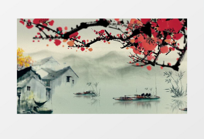 中国风水墨红梅江南小镇视频素材