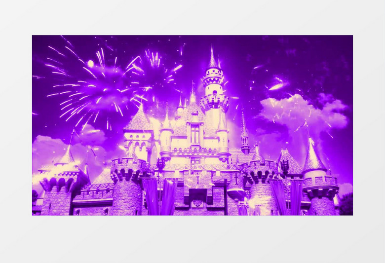 紫色梦幻带有烟花的城堡