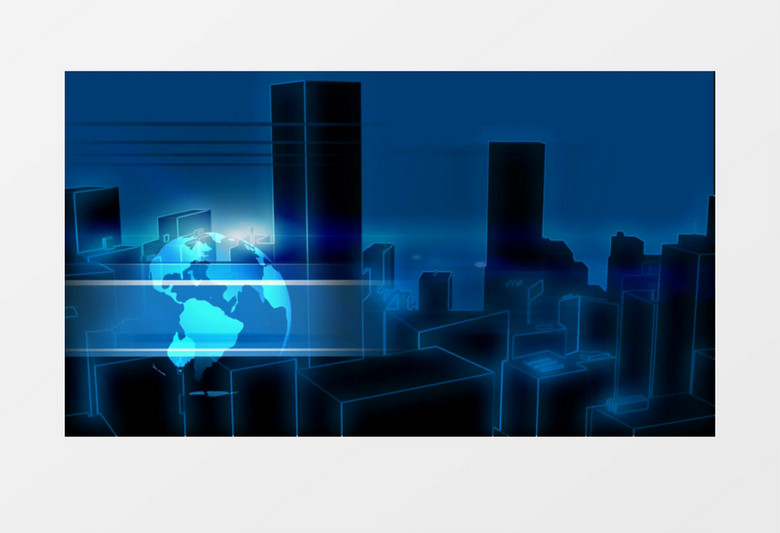 蓝色动画制作地球城市建筑效果视频素材