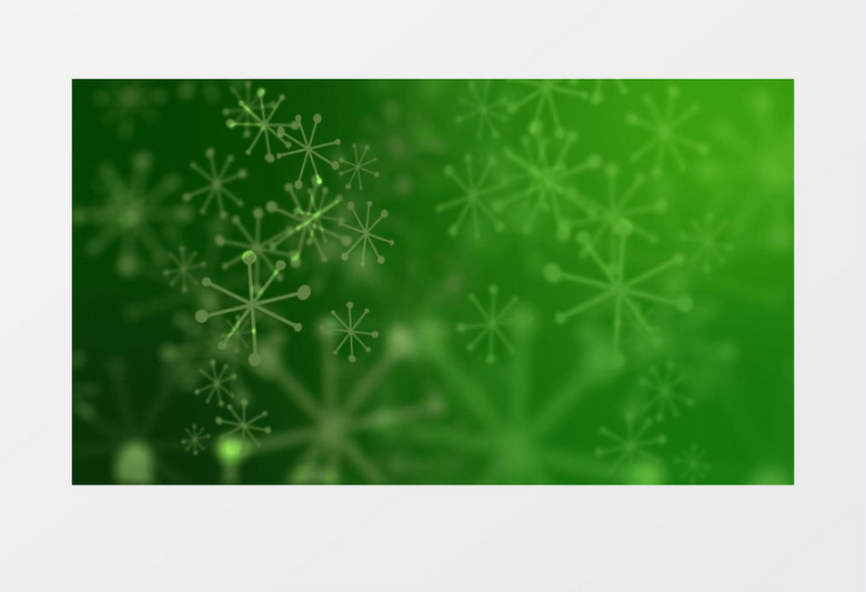  动画动态抽象白色雪花旋转降落绿色背景