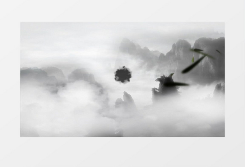 唯美泼墨山落叶缥缈中国风背景视频