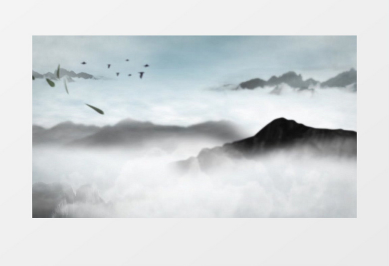 唯美泼墨远山中国风飞鸟背景视频