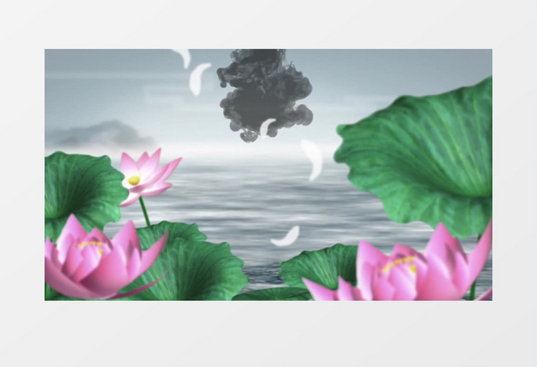 唯美泼墨流水烟雾落叶云背景视频