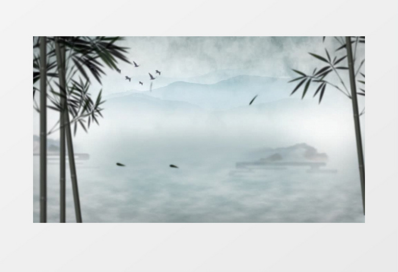 中国风唯美山水飞鸟竹叶背景视频