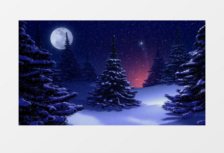 月色飘雪下梦幻的圣诞树