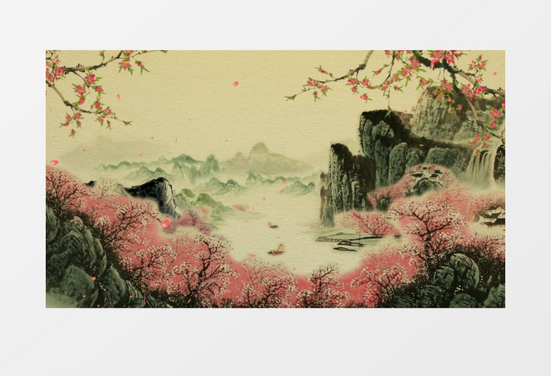 中国风水墨山水桃花林风景视频素材
