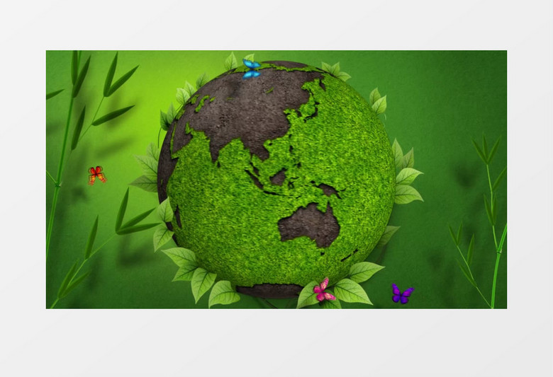 绿色地球旋转蝴蝶动画视频素材