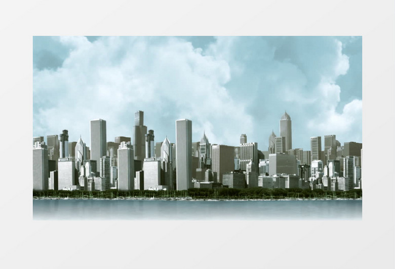动画城市高楼大厦白云天空背景视频素材