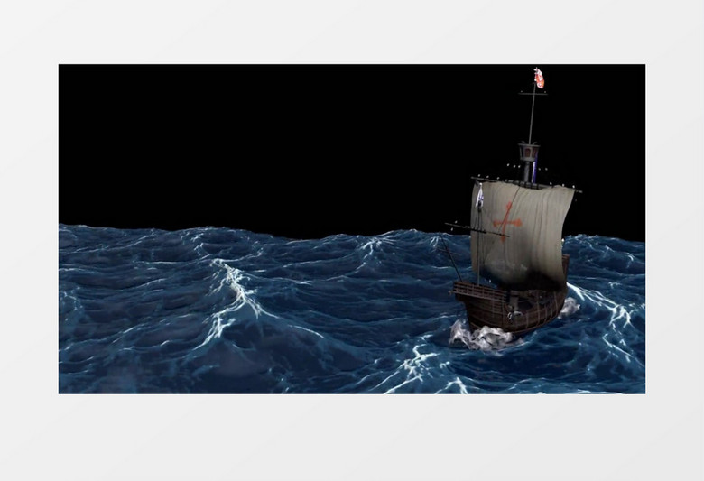 波涛滚滚汹涌的海面海盗船行驶背景视频