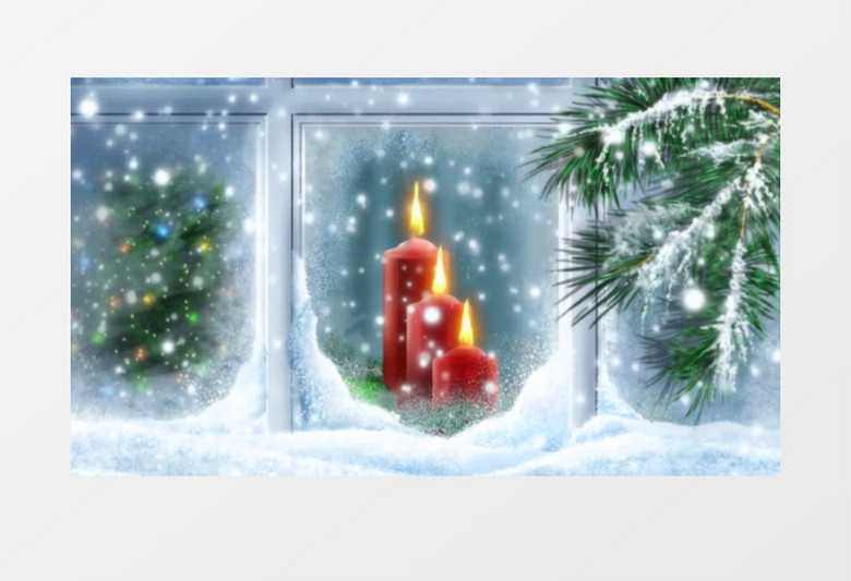 用唯美的雪花点燃的蜡烛闪亮的星星庆祝圣诞节背景视频