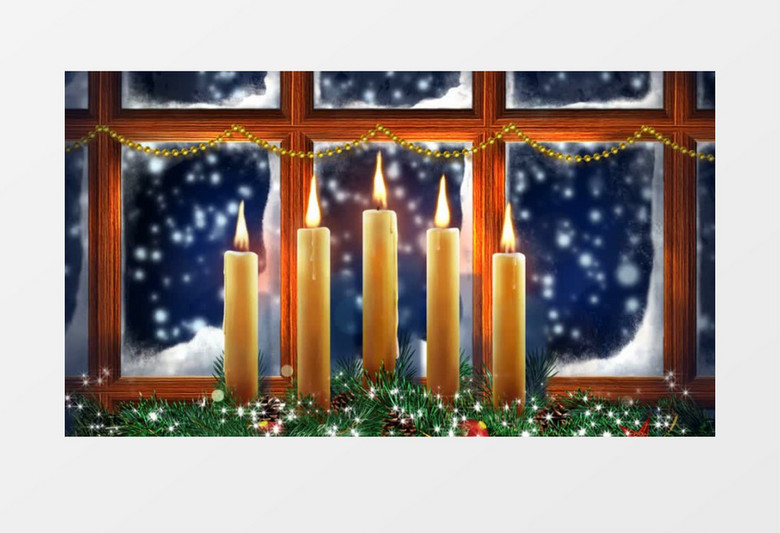 圣诞节白雪芬芳红烛摇曳背景视频