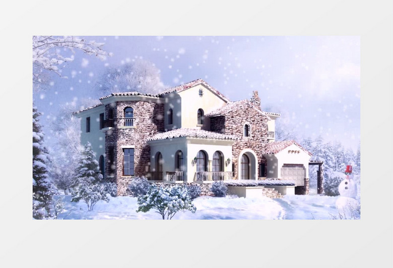  大雪纷飞笼罩在白蒙蒙的大雪之中的房子背景视频