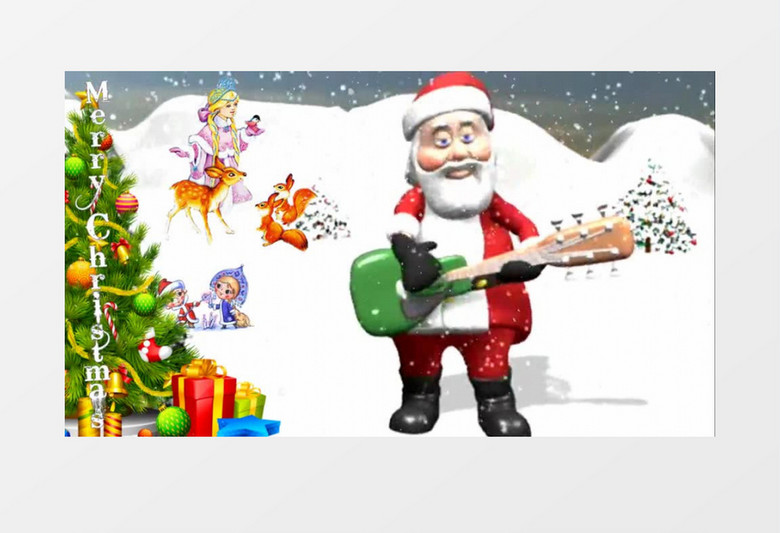 白雪芬芳圣诞老人奏乐庆祝圣诞节背景视频